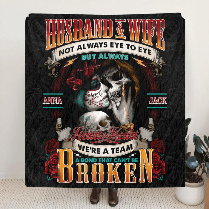 Skull Couple Fleece Throw Blanket/Quilt - Gift Idea For Couple - Husband & Wife Not Always Eye To Eye But Always Heart To Heart