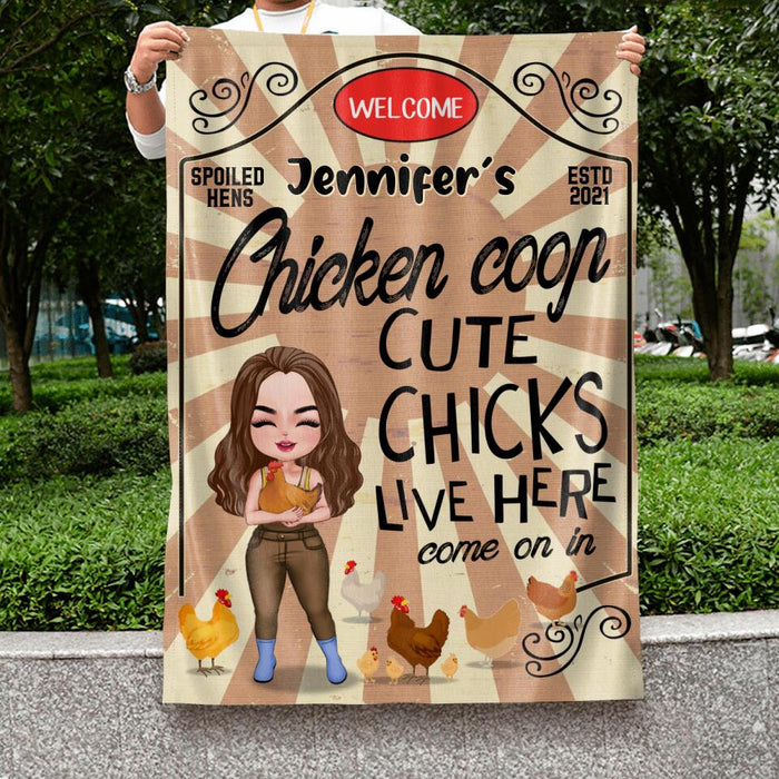 Personalized Cute Chicks Live Here Flag Sign - Chicken Coop Decor Gift For Couple/Chicken Lover