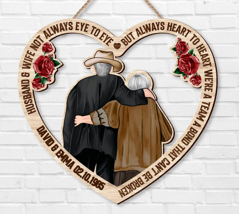 Personalized Heart Couple Wooden Sign - Gift Idea For Couple - Husband And Wife Not Always Eye To Eye But Always Heart To Heart