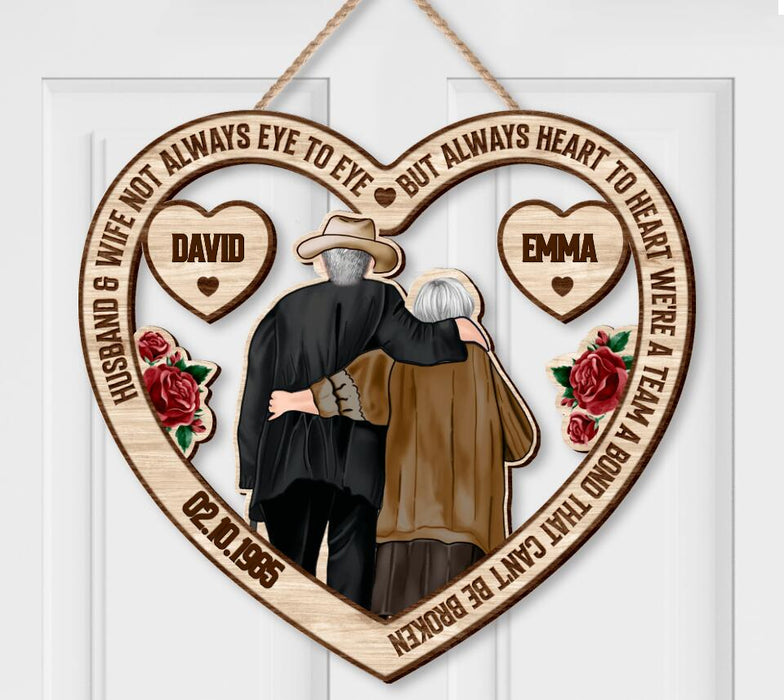 Personalized Heart Couple Wooden Sign - Gift Idea For Couple - Husband And Wife Not Always  Eye To Eye But Always Heart To Heart
