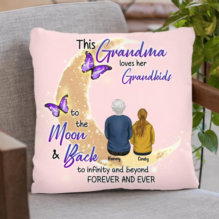 Personalized Grandma Pillow Cover - Up to 5 Kids - This Grandma Loves Her Grandkids To The Moon And Back