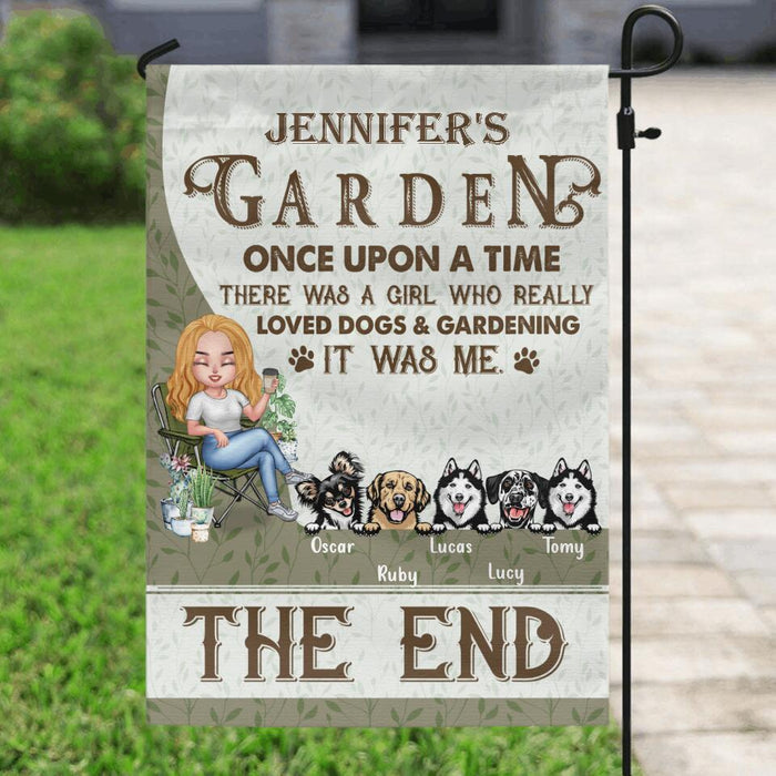 Personalized Garden Flag Sign - Up to 5 Pets - Funny Gardening Gift For Dog/Cat Lover - Once Upon A Time There Was A Girl Who Really Loved Dogs & Gardening