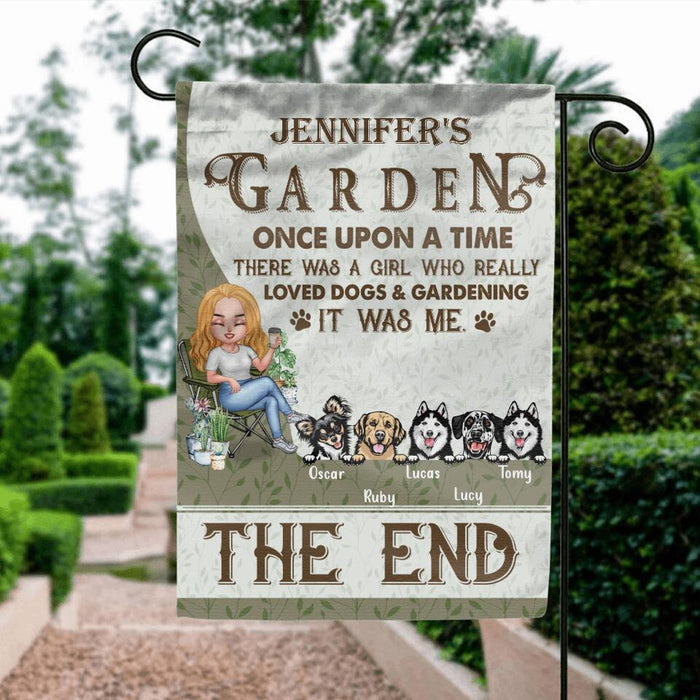 Personalized Garden Flag Sign - Up to 5 Pets - Funny Gardening Gift For Dog/Cat Lover - Once Upon A Time There Was A Girl Who Really Loved Dogs & Gardening
