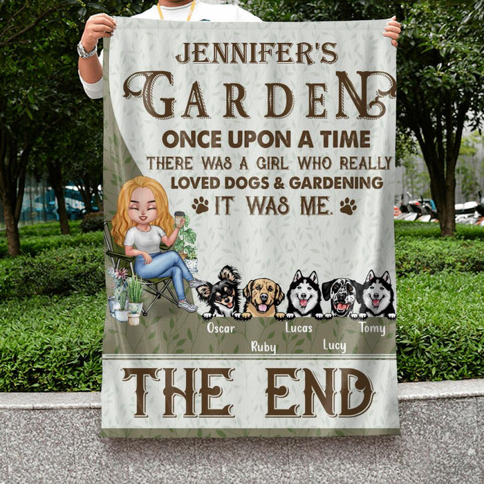 Personalized Garden Flag Sign - Up to 5 Pets - Funny Gardening Gift For Dog/Cat Lover - Once Upon A Time There Was A Girl Who Really Loved Dogs & Gardening