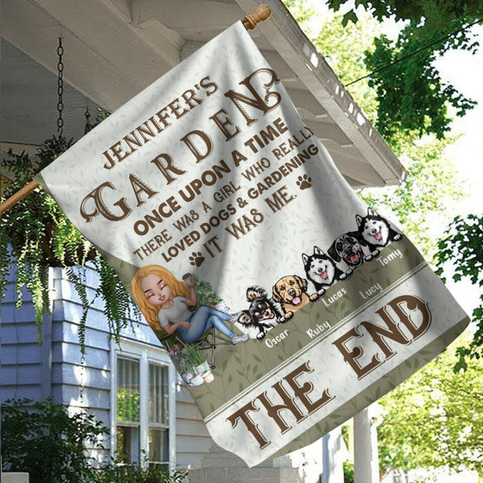 Personalized Garden Flag Sign - Up to 5 Pets - Funny Gardening Gift For Dog/Cat Lover - Once Upon A Time There Was A Girl Who Really Loved Dogs & Gardening