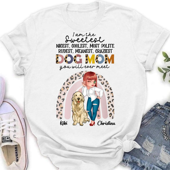 Personalized Dog Mom Chibi T-Shirt/Long Sleeve/Sweatshirt/Hoodie - Up to 4 Dogs - Gift For Dog Lover - I Am The Craziest Dog Mom