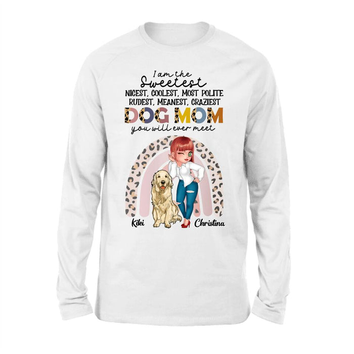 Personalized Dog Mom Chibi T-Shirt/Long Sleeve/Sweatshirt/Hoodie - Up to 4 Dogs - Gift For Dog Lover - I Am The Craziest Dog Mom