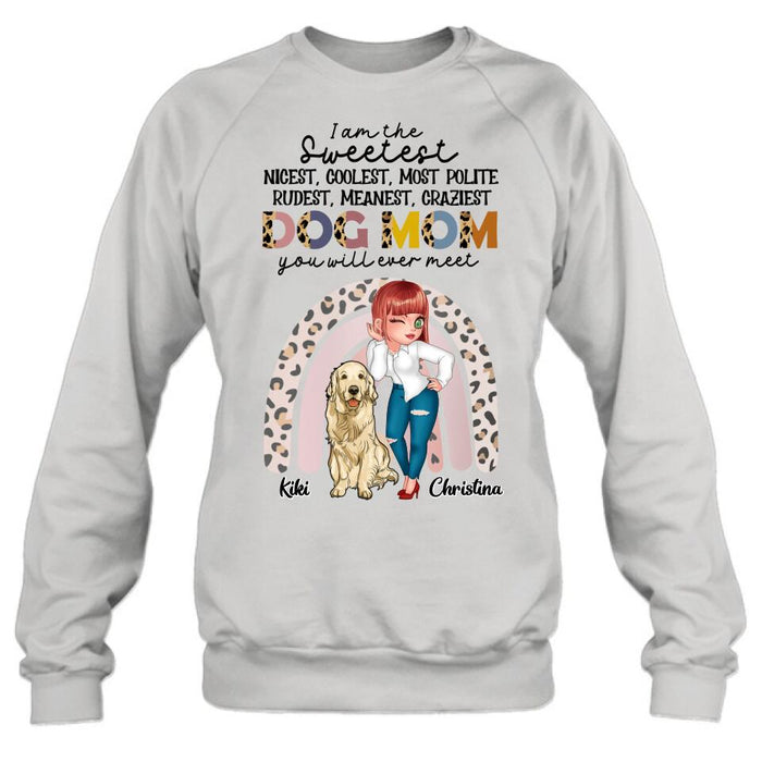 Personalized Dog Mom Chibi T-Shirt/Long Sleeve/Sweatshirt/Hoodie - Up to 4 Dogs - Gift For Dog Lover - I Am The Craziest Dog Mom