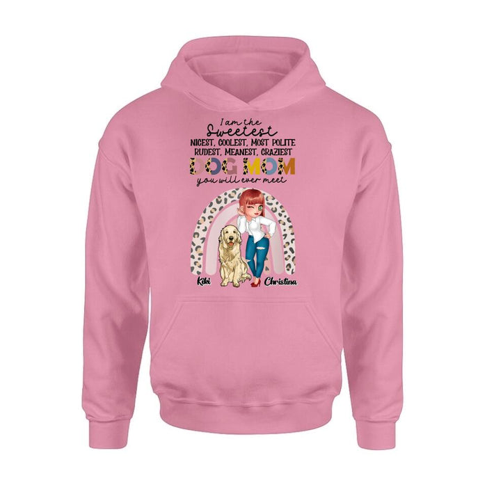 Personalized Dog Mom Chibi T-Shirt/Long Sleeve/Sweatshirt/Hoodie - Up to 4 Dogs - Gift For Dog Lover - I Am The Craziest Dog Mom