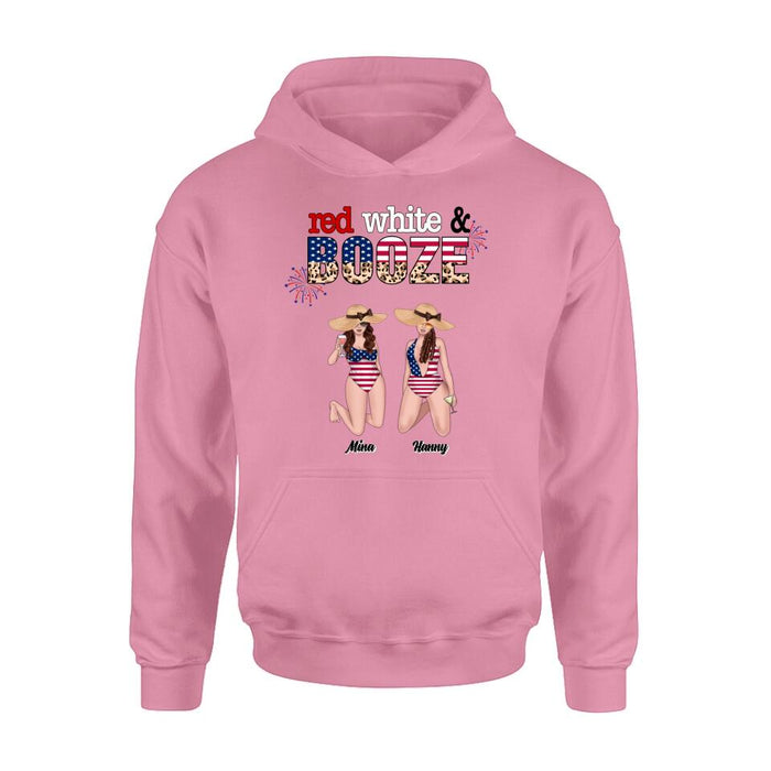 Personalized Friends Shirt/Hoodie - Up to 6 People - Gift Idea For Friends/Independence Day - Red, White And Boozed