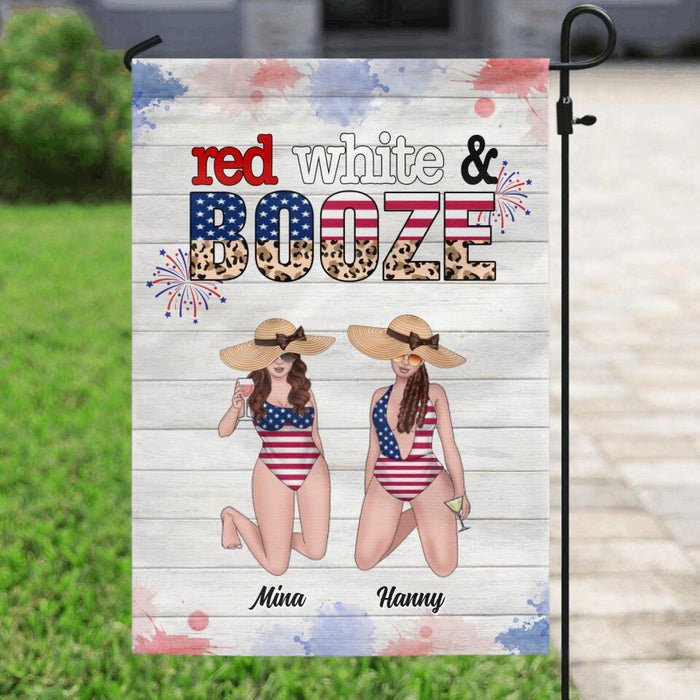 Personalized Friends Flag Sign - Up to 6 People - Gift Idea For Friends/Sisters/Independence Day - Red, White And Boozed