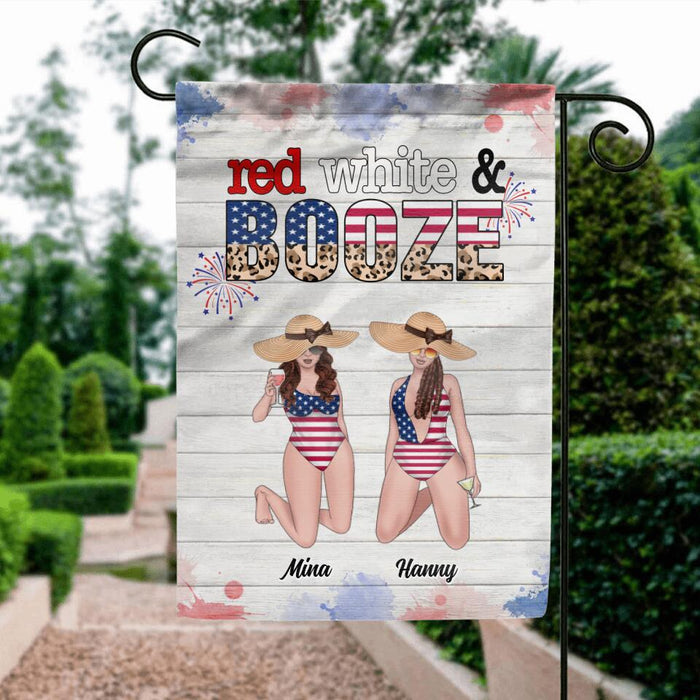 Personalized Friends Flag Sign - Up to 6 People - Gift Idea For Friends/Sisters/Independence Day - Red, White And Boozed