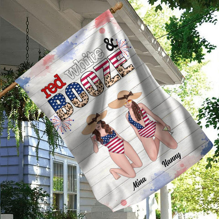 Personalized Friends Flag Sign - Up to 6 People - Gift Idea For Friends/Sisters/Independence Day - Red, White And Boozed