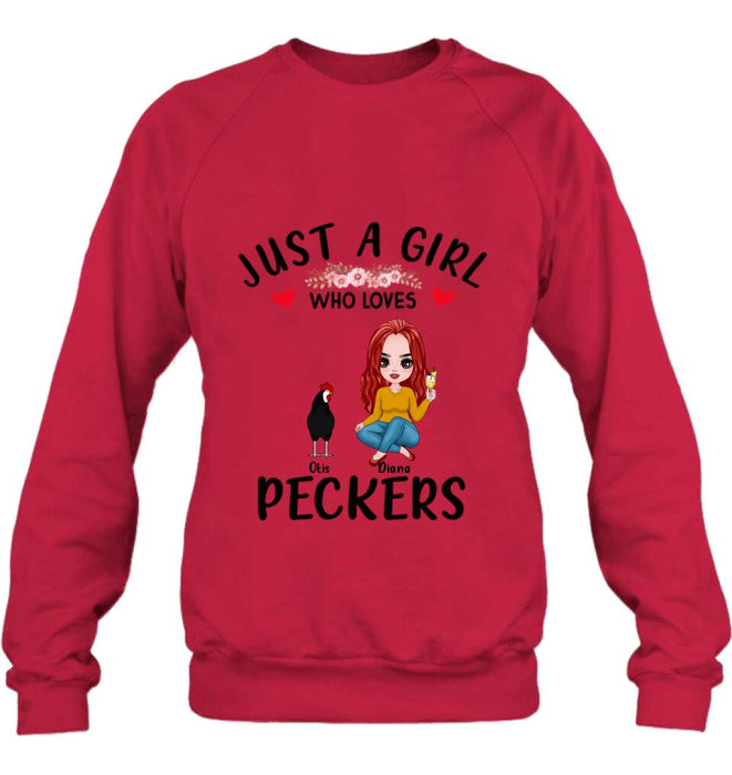 Personalized Chickens T-Shirt - Up to 4 Chickens - Just A Girl Who Loves Peckers