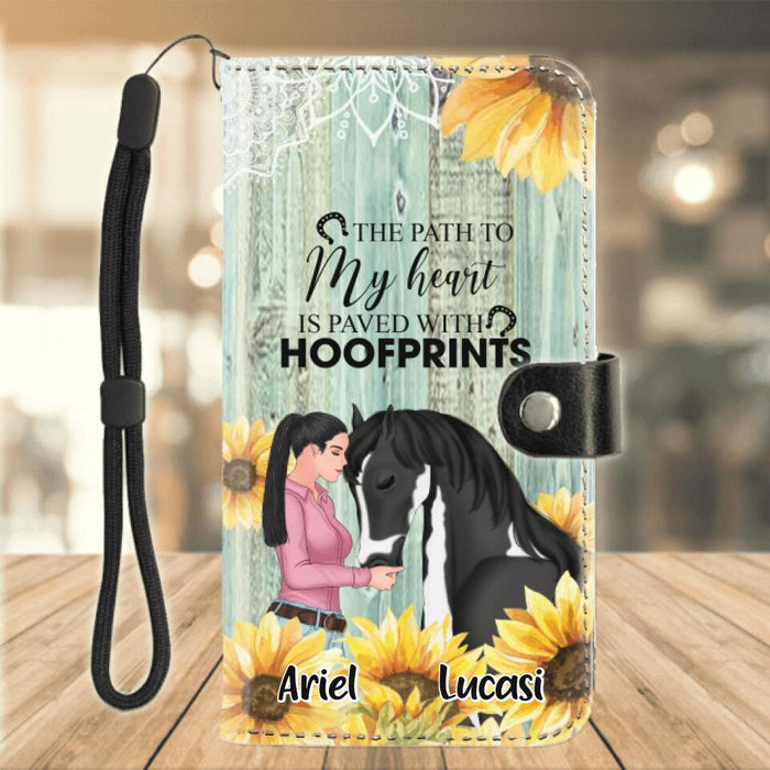 Personalized Horse Girl Flip Leather Purse for Mobile Phone - Up to 3 Horses - Gift Idea for Horse Lover - The Path To My Heart Is Paved With Hoofprints