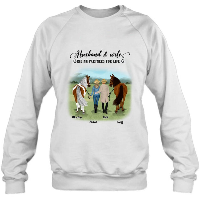 Personalized Horse Couple T-shirt/Hoodie/Sweatshirt/Sleeve - Best Gift For Couple, Lover - Husband And Wife Riding Partners For Life