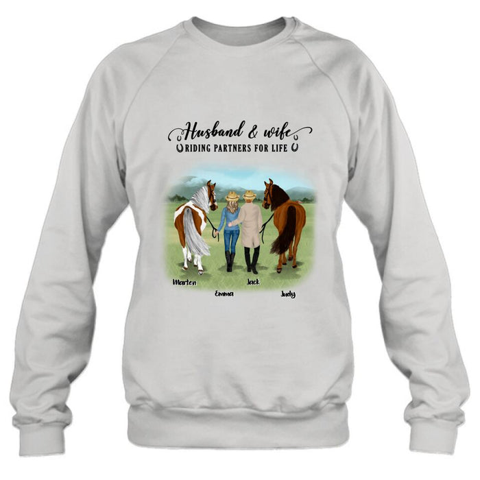 Personalized Horse Couple T-shirt/Hoodie/Sweatshirt/Sleeve - Best Gift For Couple, Lover - Husband And Wife Riding Partners For Life