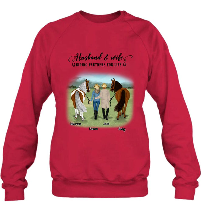 Personalized Horse Couple T-shirt/Hoodie/Sweatshirt/Sleeve - Best Gift For Couple, Lover - Husband And Wife Riding Partners For Life