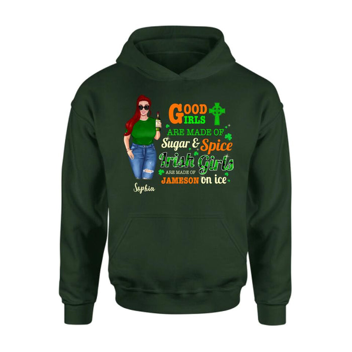 Personalized Irish Girl Shirt/Pullover Hoodie/Sweatshirt/Long Sleeve - Gift Idea For St Patrick's Day - Irish Girls Are Made Of Jameson On Ice