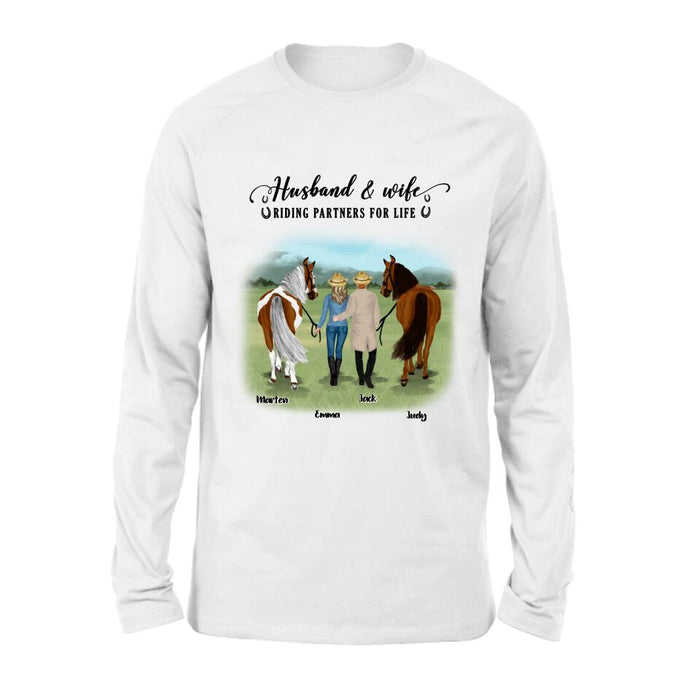 Personalized Horse Couple T-shirt/Hoodie/Sweatshirt/Sleeve - Best Gift For Couple, Lover - Husband And Wife Riding Partners For Life