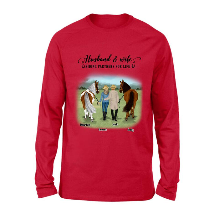Personalized Horse Couple T-shirt/Hoodie/Sweatshirt/Sleeve - Best Gift For Couple, Lover - Husband And Wife Riding Partners For Life