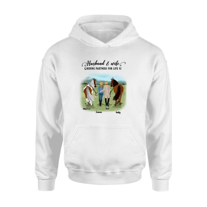 Personalized Horse Couple T-shirt/Hoodie/Sweatshirt/Sleeve - Best Gift For Couple, Lover - Husband And Wife Riding Partners For Life