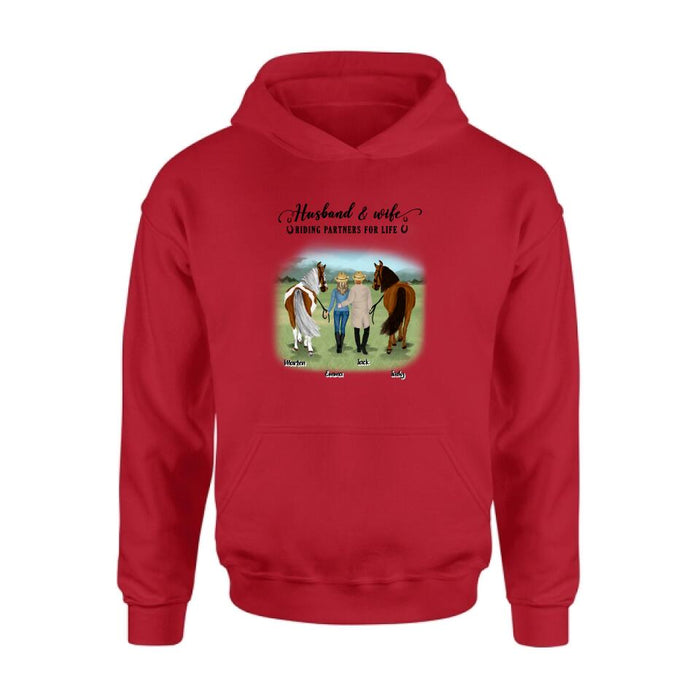Personalized Horse Couple T-shirt/Hoodie/Sweatshirt/Sleeve - Best Gift For Couple, Lover - Husband And Wife Riding Partners For Life
