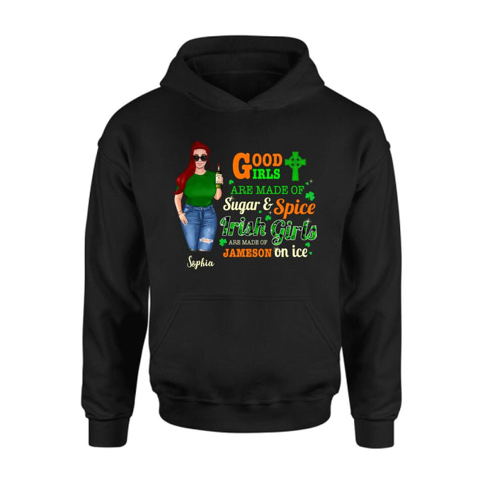 Personalized Irish Girl Shirt/Pullover Hoodie/Sweatshirt/Long Sleeve - Gift Idea For St Patrick's Day - Irish Girls Are Made Of Jameson On Ice