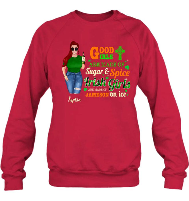Personalized Irish Girl Shirt/Pullover Hoodie/Sweatshirt/Long Sleeve - Gift Idea For St Patrick's Day - Irish Girls Are Made Of Jameson On Ice