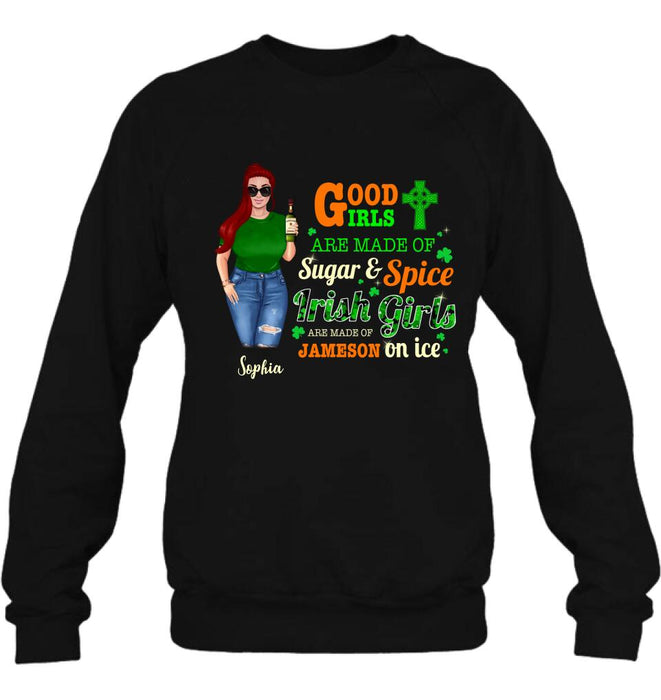 Personalized Irish Girl Shirt/Pullover Hoodie/Sweatshirt/Long Sleeve - Gift Idea For St Patrick's Day - Irish Girls Are Made Of Jameson On Ice
