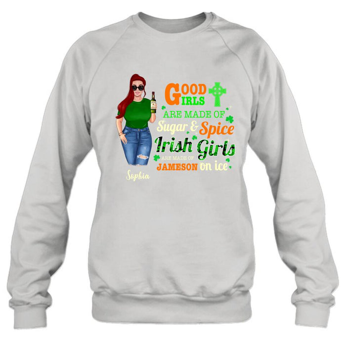 Personalized Irish Girl Shirt/Pullover Hoodie/Sweatshirt/Long Sleeve - Gift Idea For St Patrick's Day - Irish Girls Are Made Of Jameson On Ice