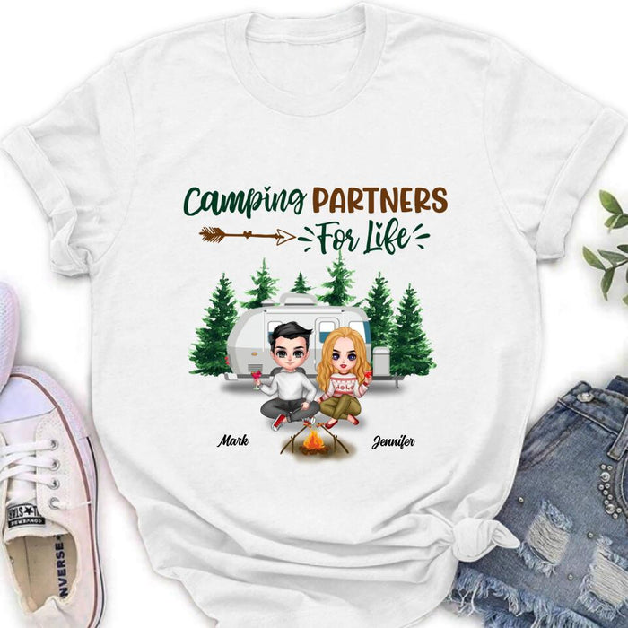 Personalized Camping Couple And Dog Shirt - Valentine's Day Gift Idea For Couple - Camping Partners For Life