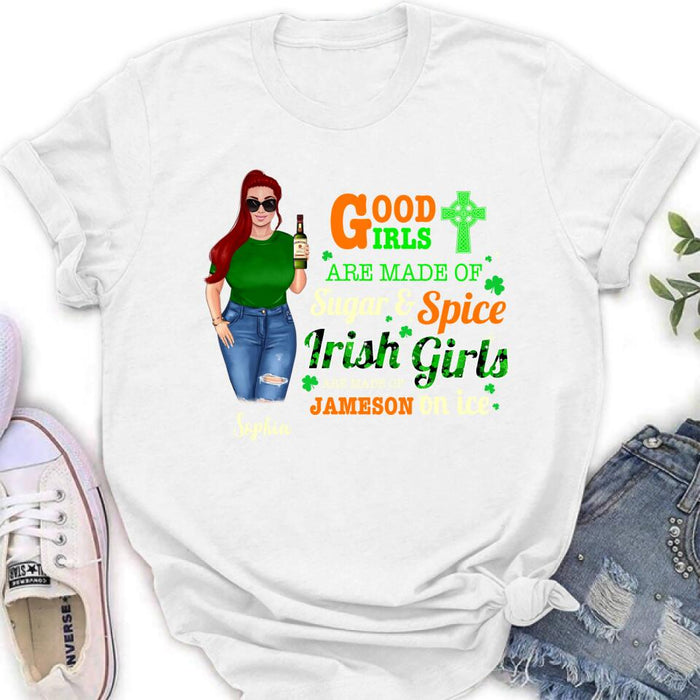 Personalized Irish Girl Shirt/Pullover Hoodie/Sweatshirt/Long Sleeve - Gift Idea For St Patrick's Day - Irish Girls Are Made Of Jameson On Ice