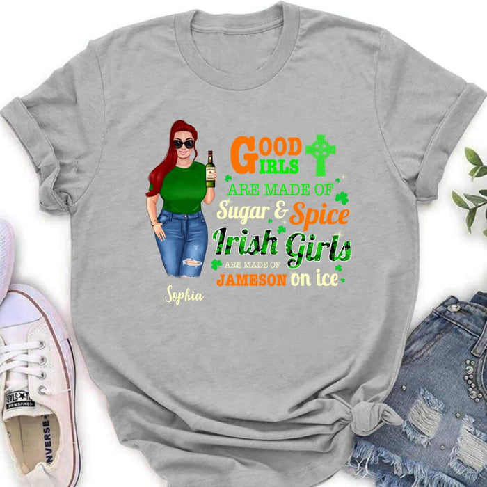 Personalized Irish Girl Shirt/Pullover Hoodie/Sweatshirt/Long Sleeve - Gift Idea For St Patrick's Day - Irish Girls Are Made Of Jameson On Ice