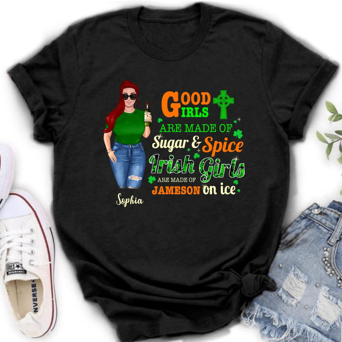 Personalized Irish Girl Shirt/Pullover Hoodie/Sweatshirt/Long Sleeve - Gift Idea For St Patrick's Day - Irish Girls Are Made Of Jameson On Ice