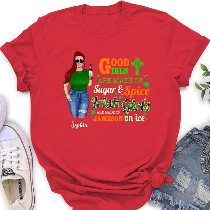 Personalized Irish Girl Shirt/Pullover Hoodie/Sweatshirt/Long Sleeve - Gift Idea For St Patrick's Day - Irish Girls Are Made Of Jameson On Ice