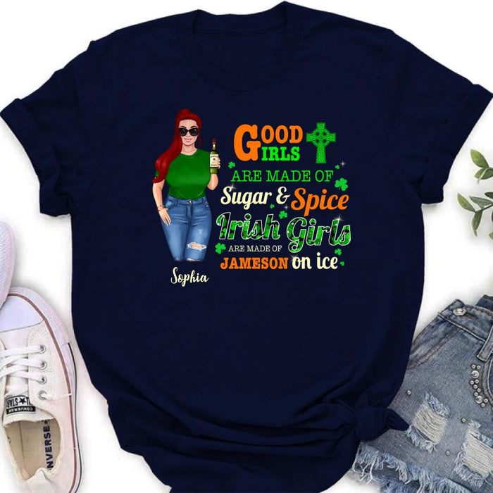 Personalized Irish Girl Shirt/Pullover Hoodie/Sweatshirt/Long Sleeve - Gift Idea For St Patrick's Day - Irish Girls Are Made Of Jameson On Ice
