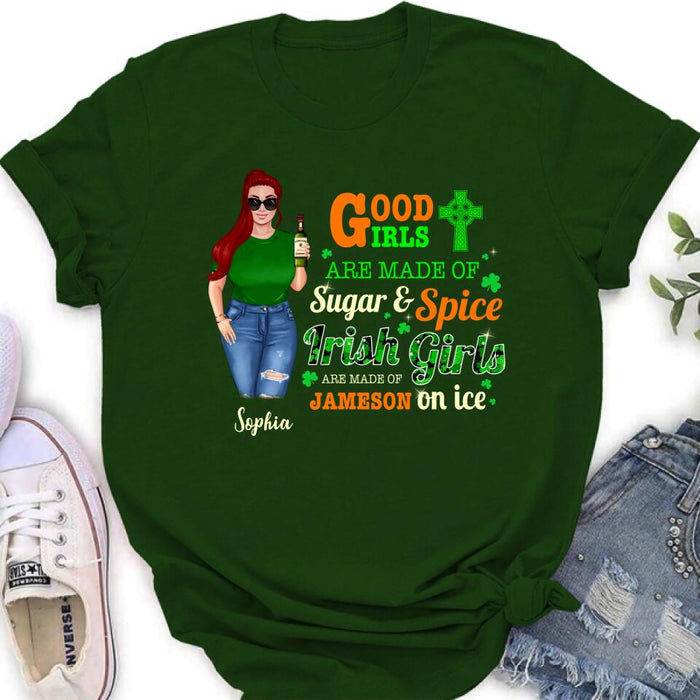 Personalized Irish Girl Shirt/Pullover Hoodie/Sweatshirt/Long Sleeve - Gift Idea For St Patrick's Day - Irish Girls Are Made Of Jameson On Ice
