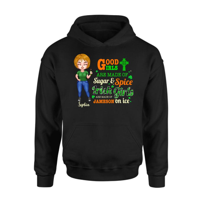 Personalized Irish Girl Chibi Shirt/Pullover Hoodie/Sweatshirt/Long Sleeve - Gift Idea For St Patrick's Day - Irish Girls Are Made Of Jameson On Ice