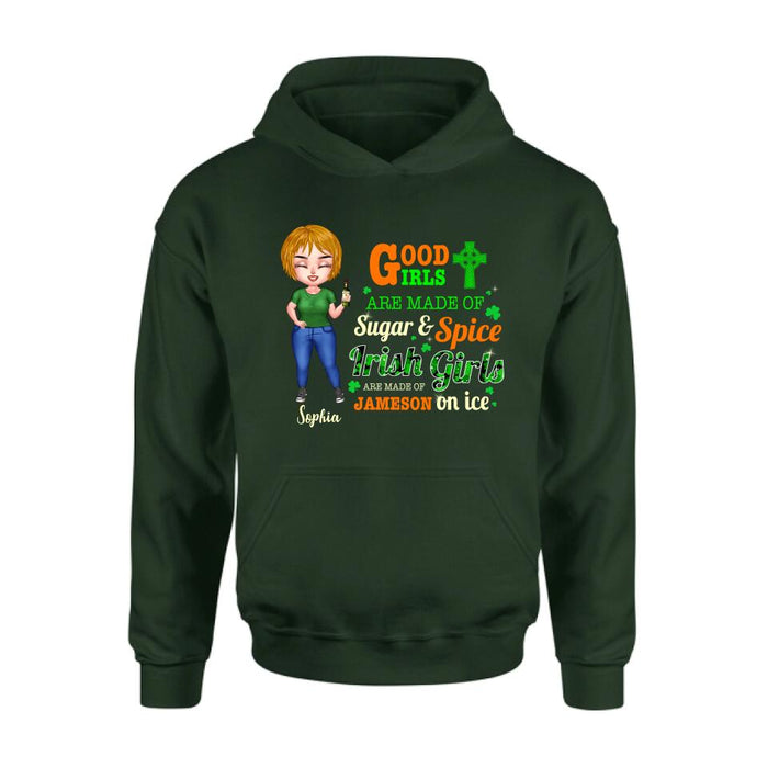 Personalized Irish Girl Chibi Shirt/Pullover Hoodie/Sweatshirt/Long Sleeve - Gift Idea For St Patrick's Day - Irish Girls Are Made Of Jameson On Ice