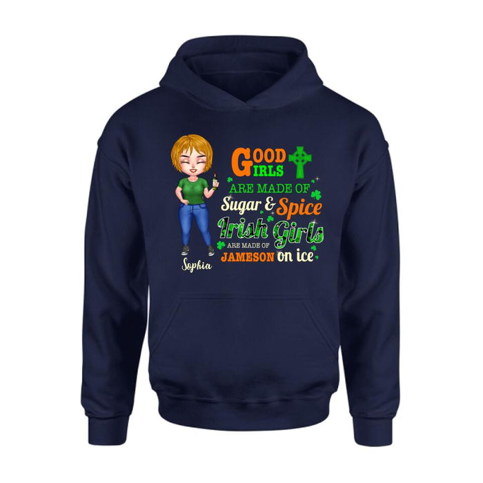 Personalized Irish Girl Chibi Shirt/Pullover Hoodie/Sweatshirt/Long Sleeve - Gift Idea For St Patrick's Day - Irish Girls Are Made Of Jameson On Ice