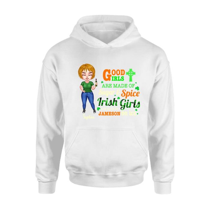 Personalized Irish Girl Chibi Shirt/Pullover Hoodie/Sweatshirt/Long Sleeve - Gift Idea For St Patrick's Day - Irish Girls Are Made Of Jameson On Ice