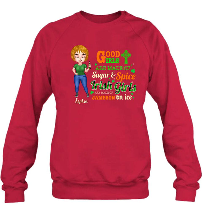 Personalized Irish Girl Chibi Shirt/Pullover Hoodie/Sweatshirt/Long Sleeve - Gift Idea For St Patrick's Day - Irish Girls Are Made Of Jameson On Ice