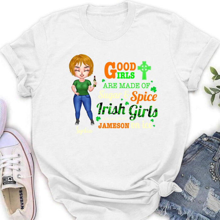Personalized Irish Girl Chibi Shirt/Pullover Hoodie/Sweatshirt/Long Sleeve - Gift Idea For St Patrick's Day - Irish Girls Are Made Of Jameson On Ice