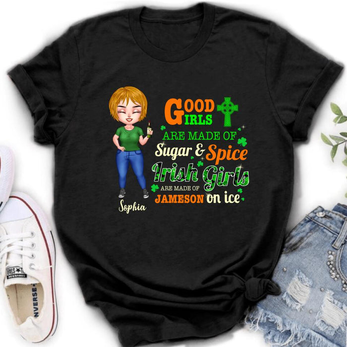 Personalized Irish Girl Chibi Shirt/Pullover Hoodie/Sweatshirt/Long Sleeve - Gift Idea For St Patrick's Day - Irish Girls Are Made Of Jameson On Ice