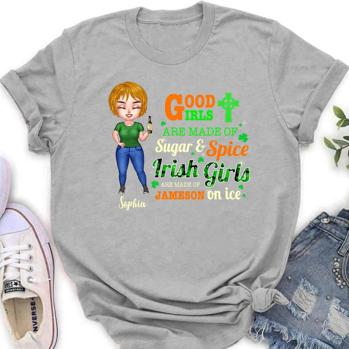 Personalized Irish Girl Chibi Shirt/Pullover Hoodie/Sweatshirt/Long Sleeve - Gift Idea For St Patrick's Day - Irish Girls Are Made Of Jameson On Ice
