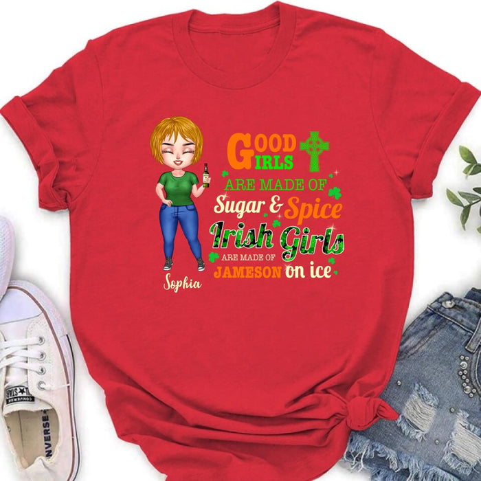 Personalized Irish Girl Chibi Shirt/Pullover Hoodie/Sweatshirt/Long Sleeve - Gift Idea For St Patrick's Day - Irish Girls Are Made Of Jameson On Ice