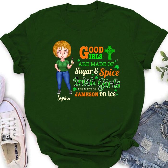 Personalized Irish Girl Chibi Shirt/Pullover Hoodie/Sweatshirt/Long Sleeve - Gift Idea For St Patrick's Day - Irish Girls Are Made Of Jameson On Ice