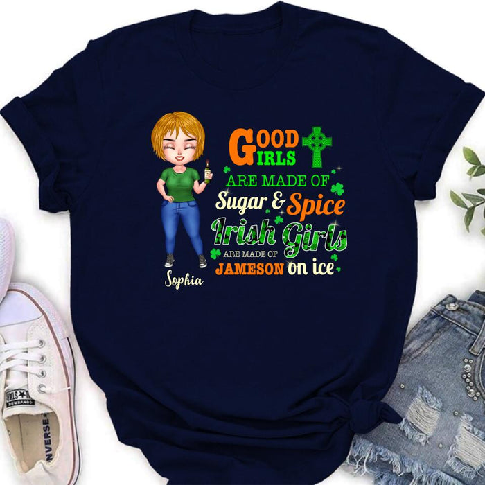 Personalized Irish Girl Chibi Shirt/Pullover Hoodie/Sweatshirt/Long Sleeve - Gift Idea For St Patrick's Day - Irish Girls Are Made Of Jameson On Ice