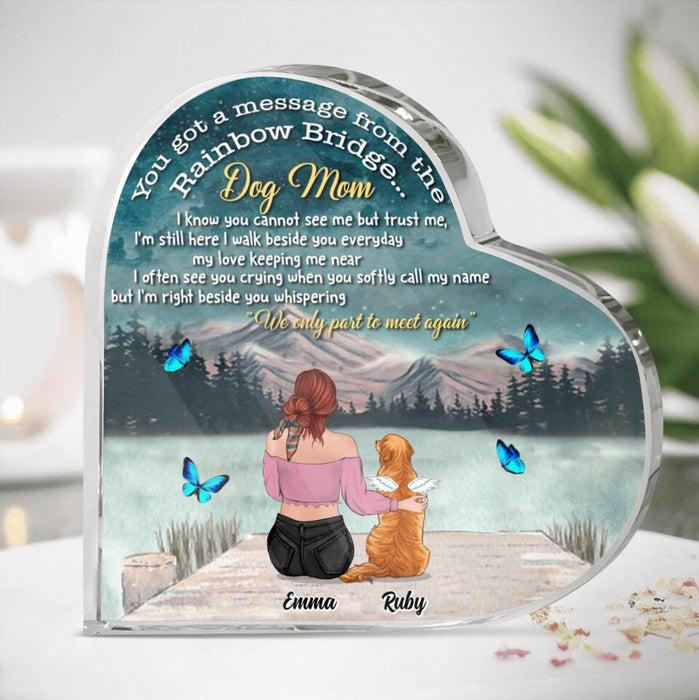 Personalized Pet Memorial Acrylic Plaque - Adult/Couple With Up to 5 Pets - Memorial Gift For Dog Cat Lover - You Got A Message From The Rainbow Bridge